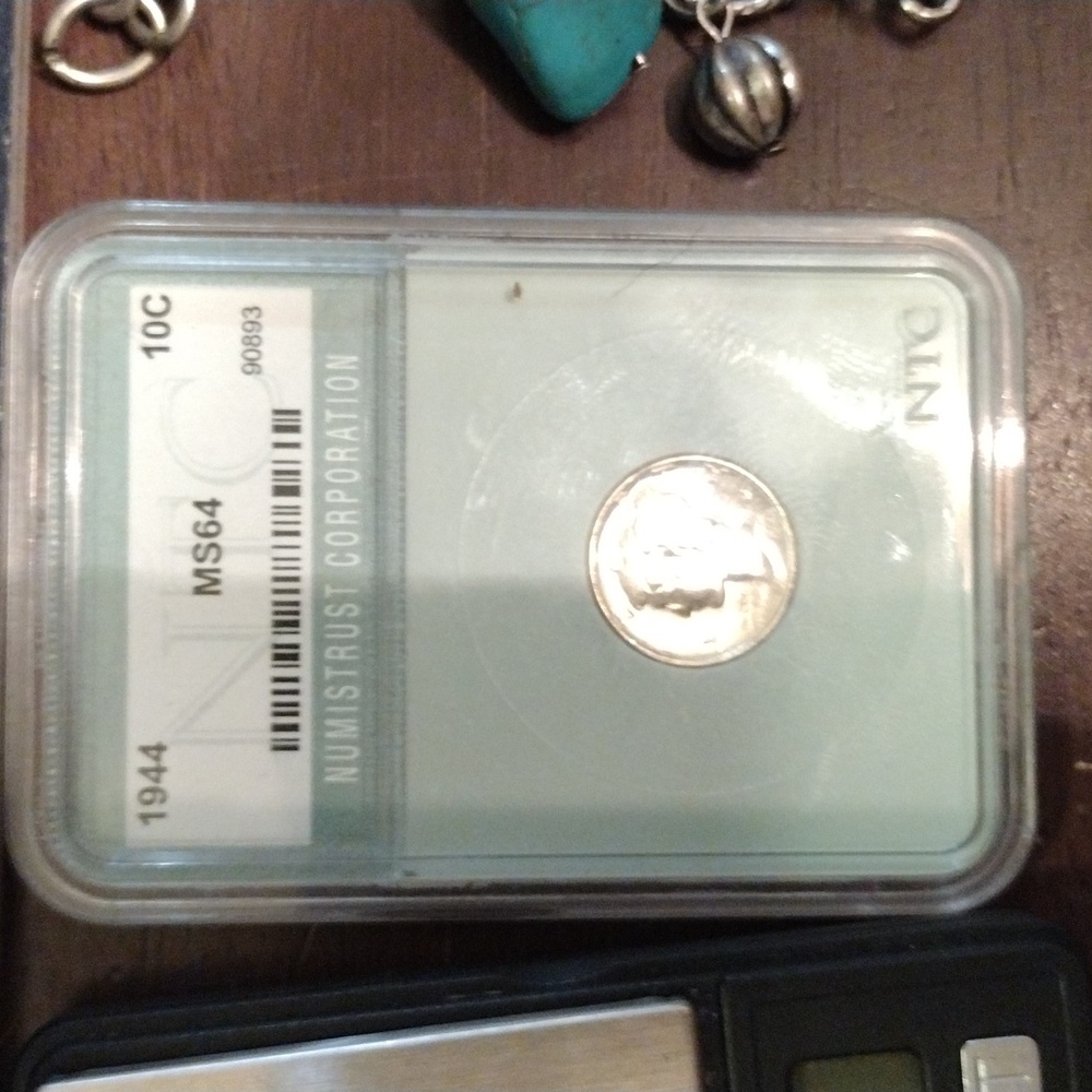1944 mercury dime graded very nice at a ms 64